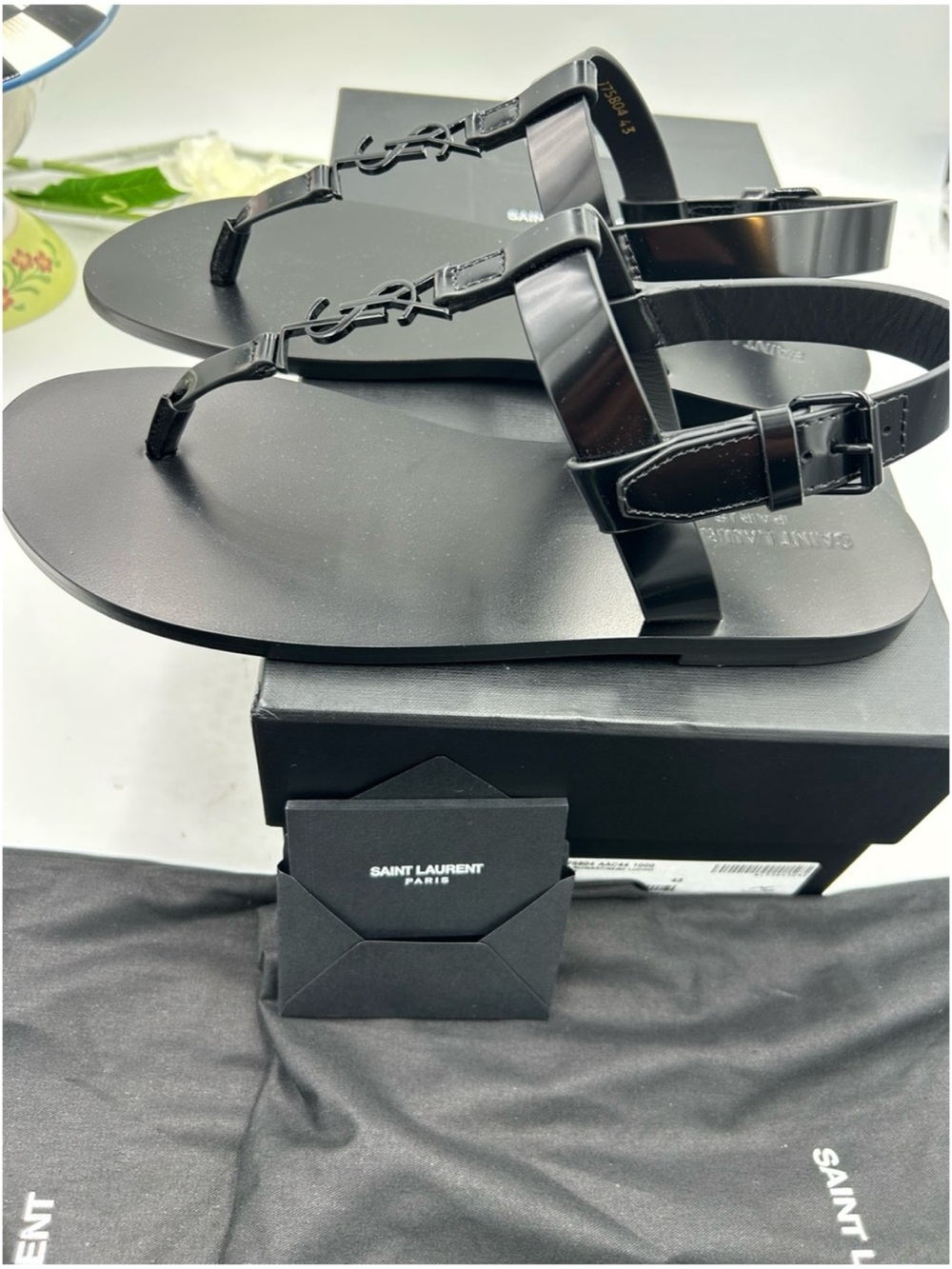 Men's Saint Laurent Ysl, Cassandre Leather thong sandals size 43 made in Italy - Picture 2 of 6